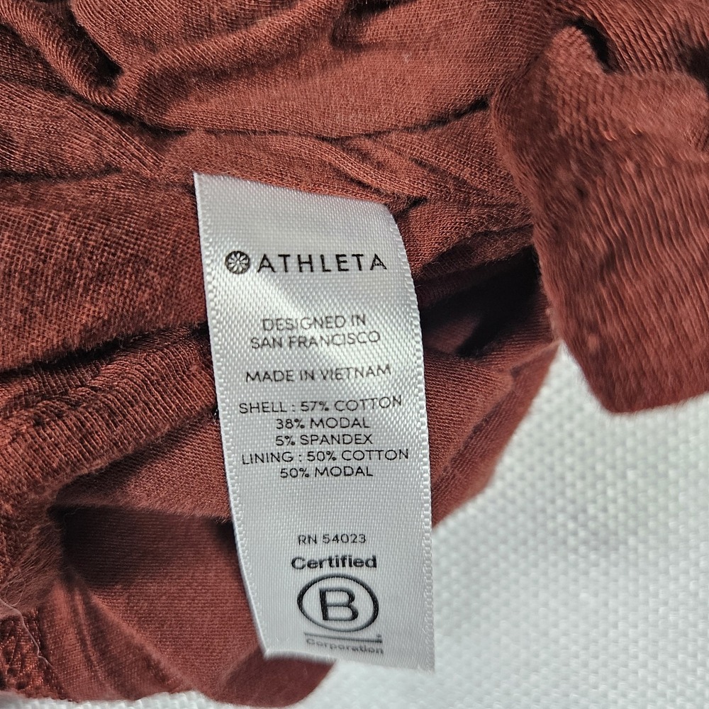 Athleta Presidio Ruched Dress Mahogany Brown Cotton Stretch Medium Summer - Picture 5 of 7